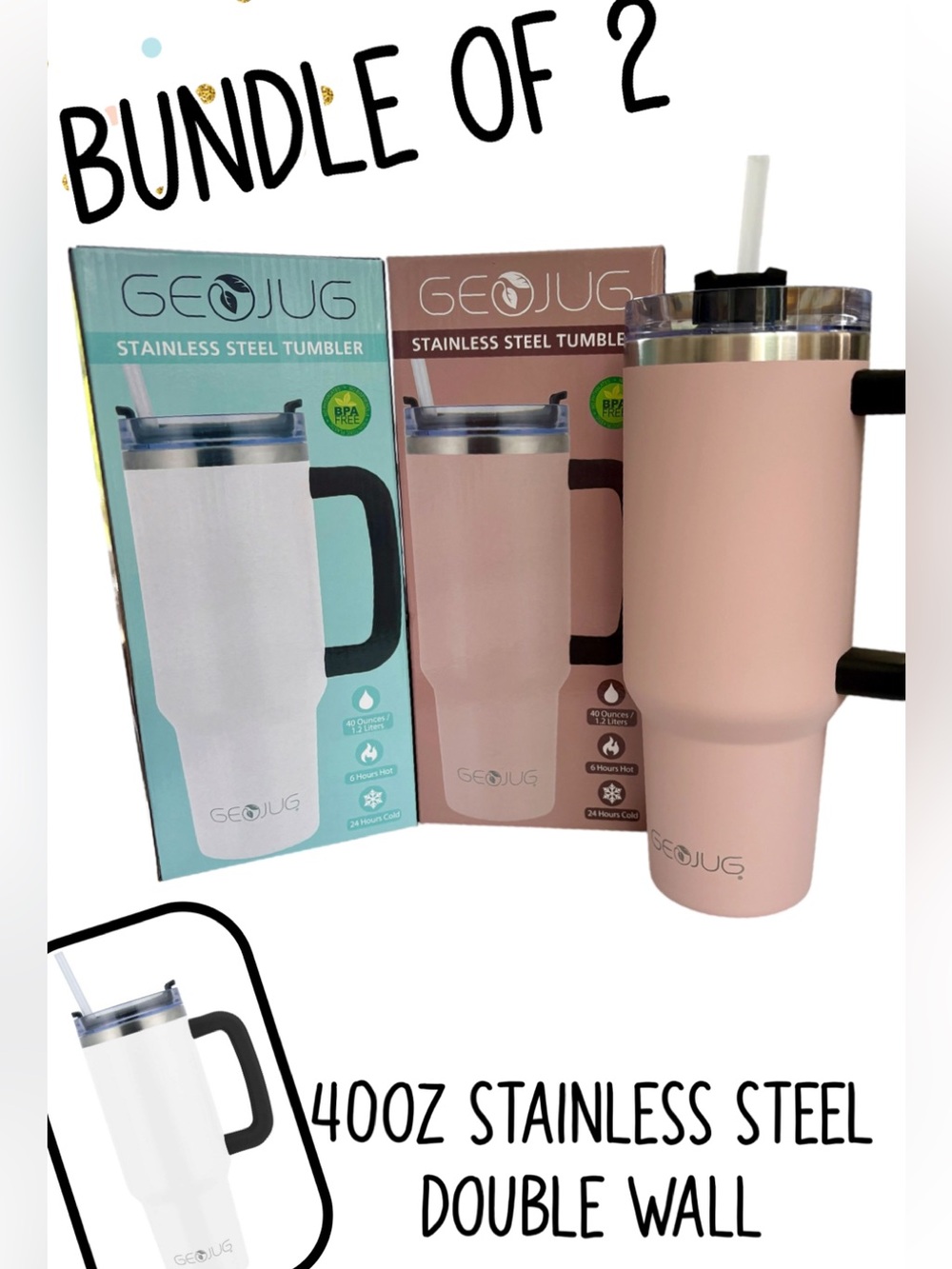 🌸Bundle of 2…40 oz Stainless Tumblers by Brentwood